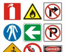Знаки безопасности, предупредительные надписи, сигнальная окраска применяемые на производстве